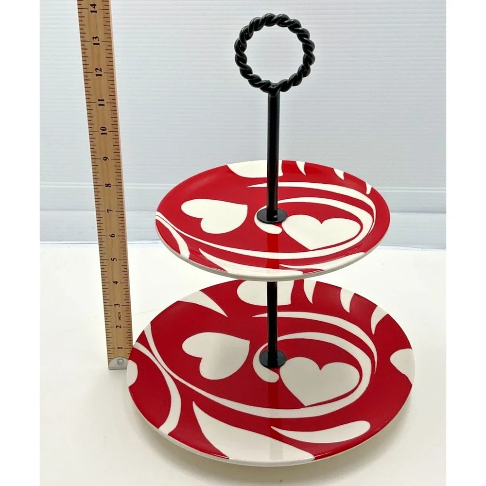 Mesa Two Tier Serving‎ Plate Red Heart Design